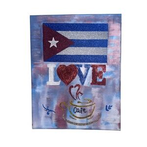 Cuban Flag Love Wall Art with Glitter Accents
